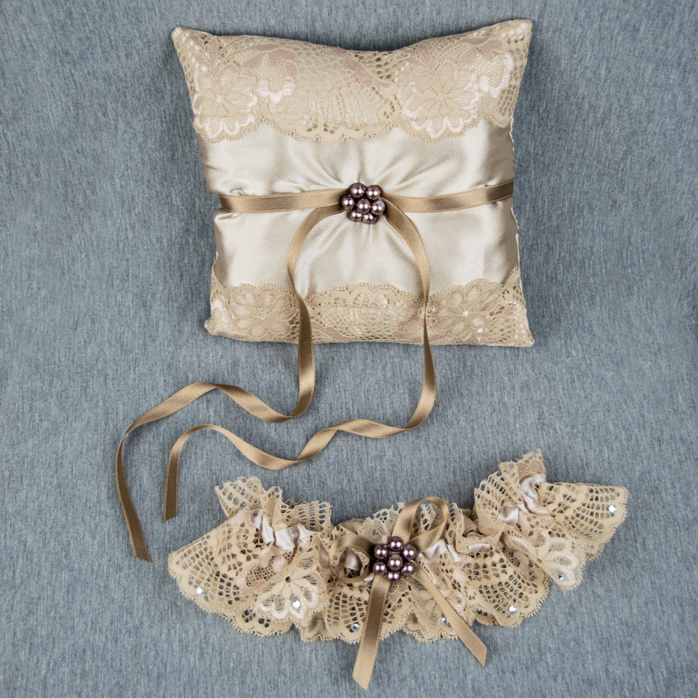 Velvet Sequin Flower Girl Basket and Ring Bearer Pillow - Champagne