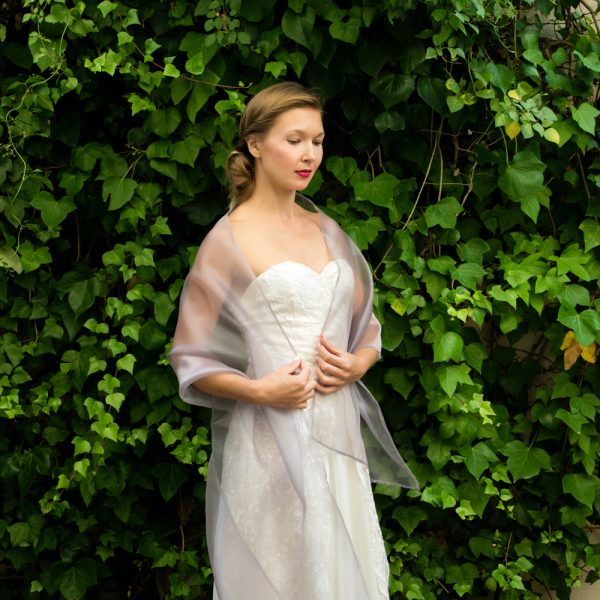 silver grey Organza wrap shawl – Bridal Spain
