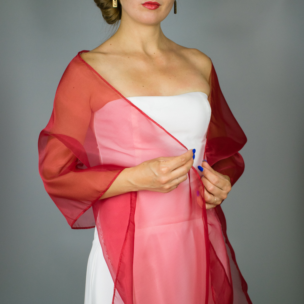Burgundy Red Organza wrap shawl bolero shrug – Bridal Spain