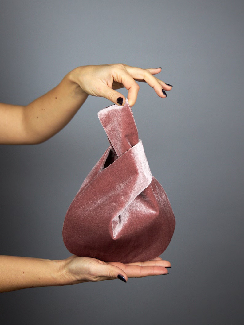 pink blush velvet purse japanese knot bag