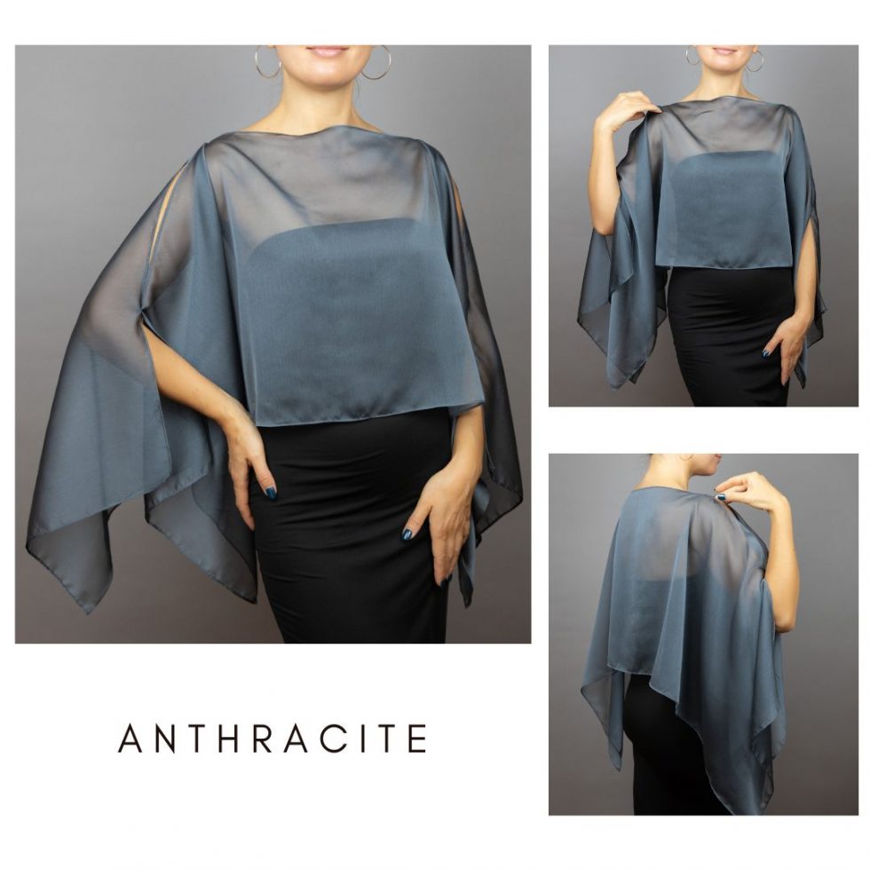 Anthracite grey chiffon capelet sheer cape