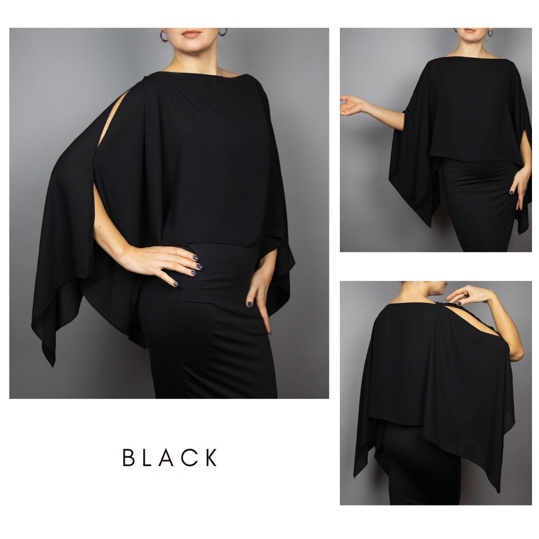 Chiffon black wrap bolero capelet wedding or evening shrug, woman poncho, woman cape, choir cape.