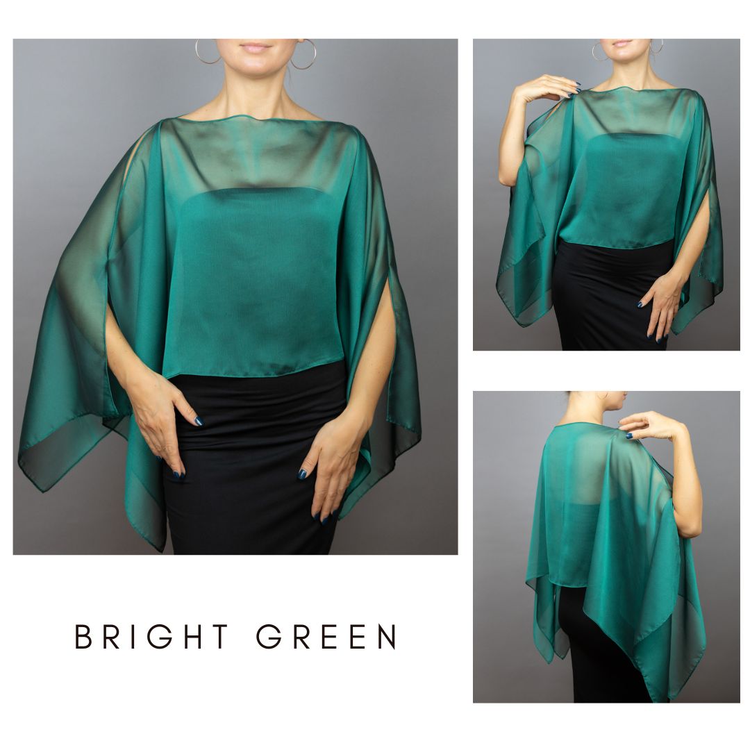 Chiffon bright green wrap bolero capelet wedding or evening shrug, woman poncho, woman cape, choir cape.