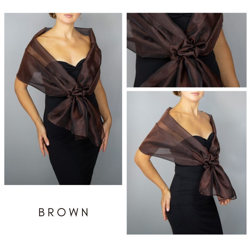 Brown Woman wrap navy blue Organza knot wrap shawl shrug bridesmaids gift party outfit evening shawl prom shawl navy blue scarf mother gift