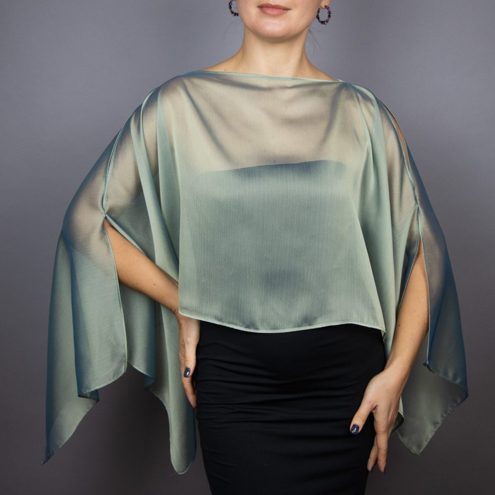 Chiffon sage green wrap bolero capelet wedding or evening shrug, woman poncho, woman cape, choir cape.