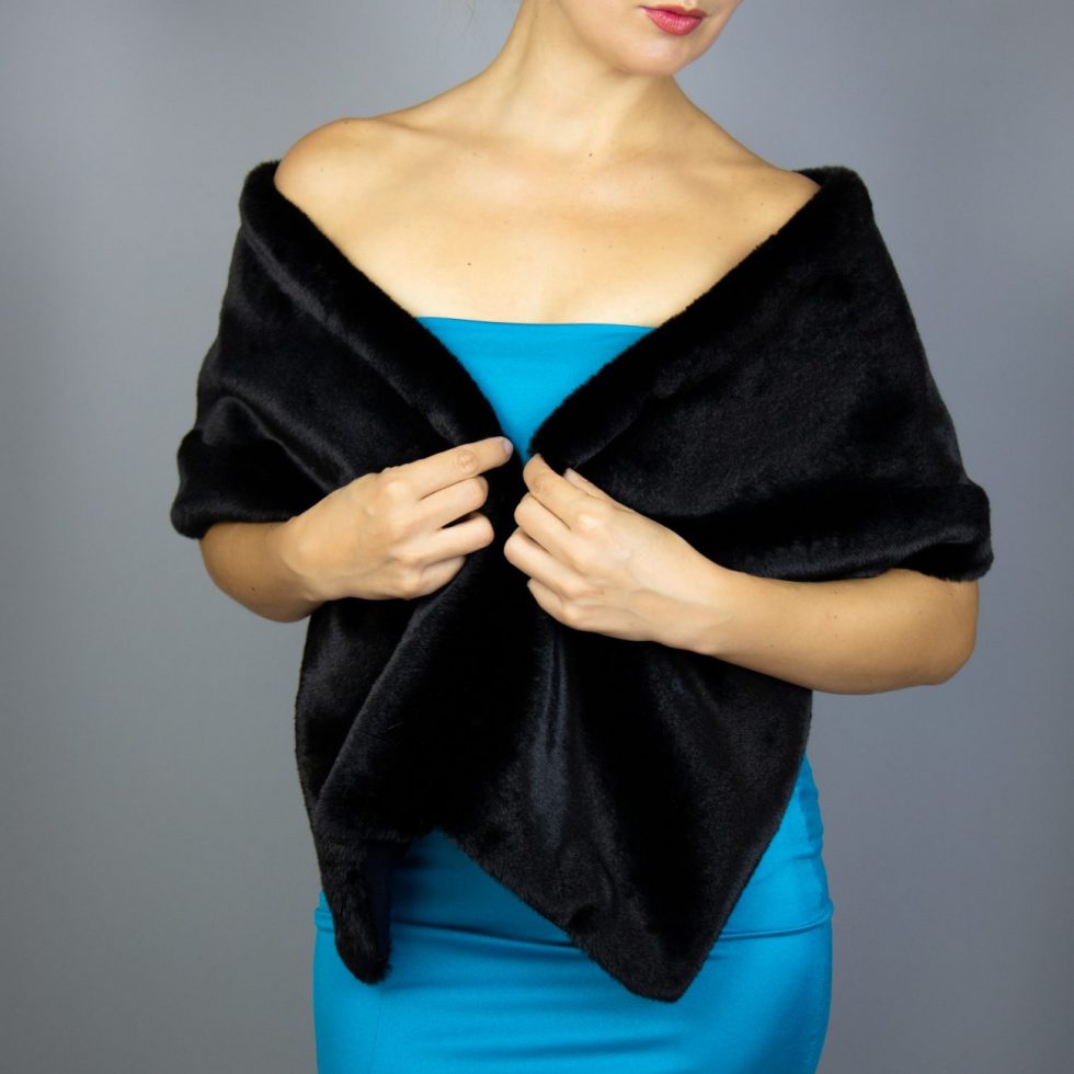 Black Beige Faux Fur Shrug wrap capelet shawl and muff wedding party evening dress communion, very soft fur, winter wrap