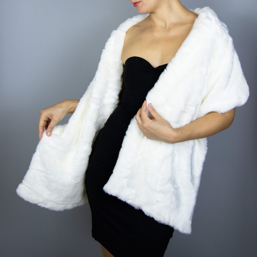 Ivory Beige Faux Fur Shrug wrap capelet shawl and muff wedding party evening dress communion, very soft fur, winter wrap
