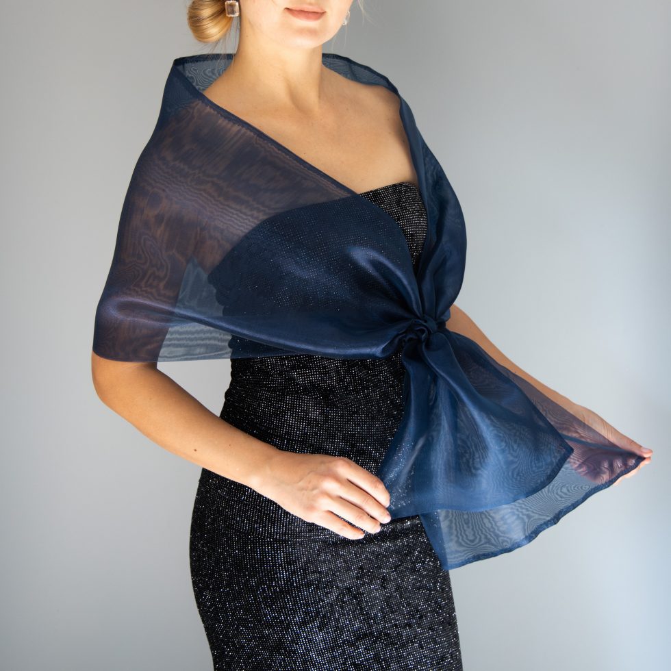 white Woman wrap navy blue Organza knot wrap shawl shrug bridesmaids gift party outfit evening shawl prom shawl navy blue scarf mother gift