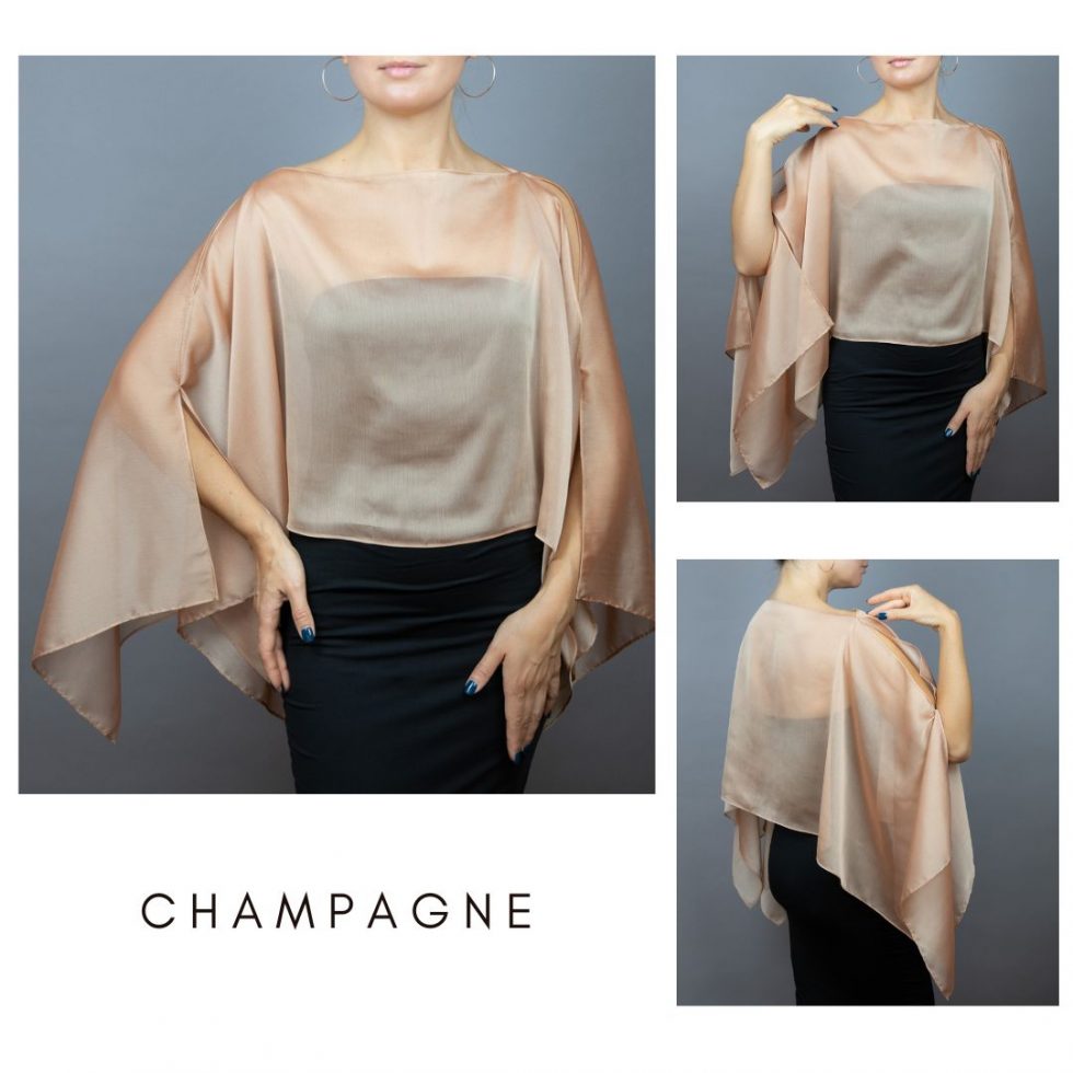 Chiffon champagne wrap bolero capelet wedding or evening shrug, woman poncho, woman cape, choir cape.