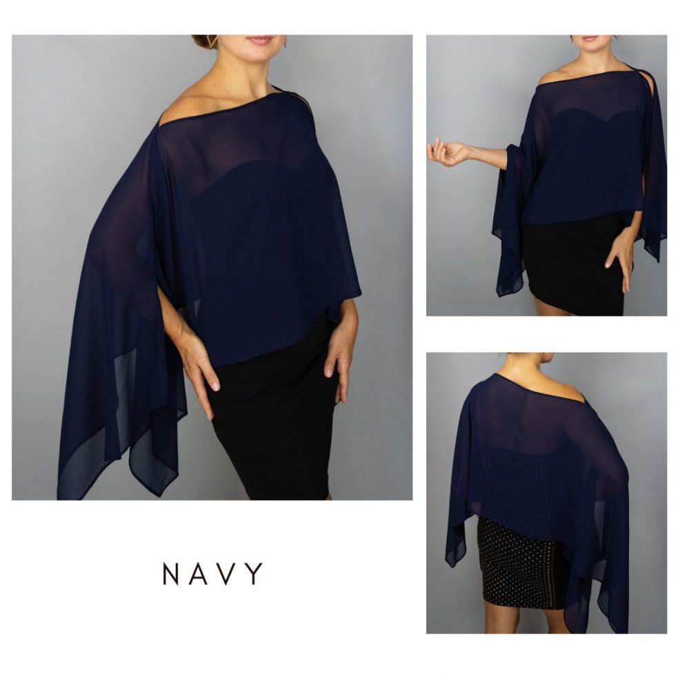 Chiffon navy blue wrap bolero capelet wedding or evening shrug, woman poncho, woman cape, choir cape.