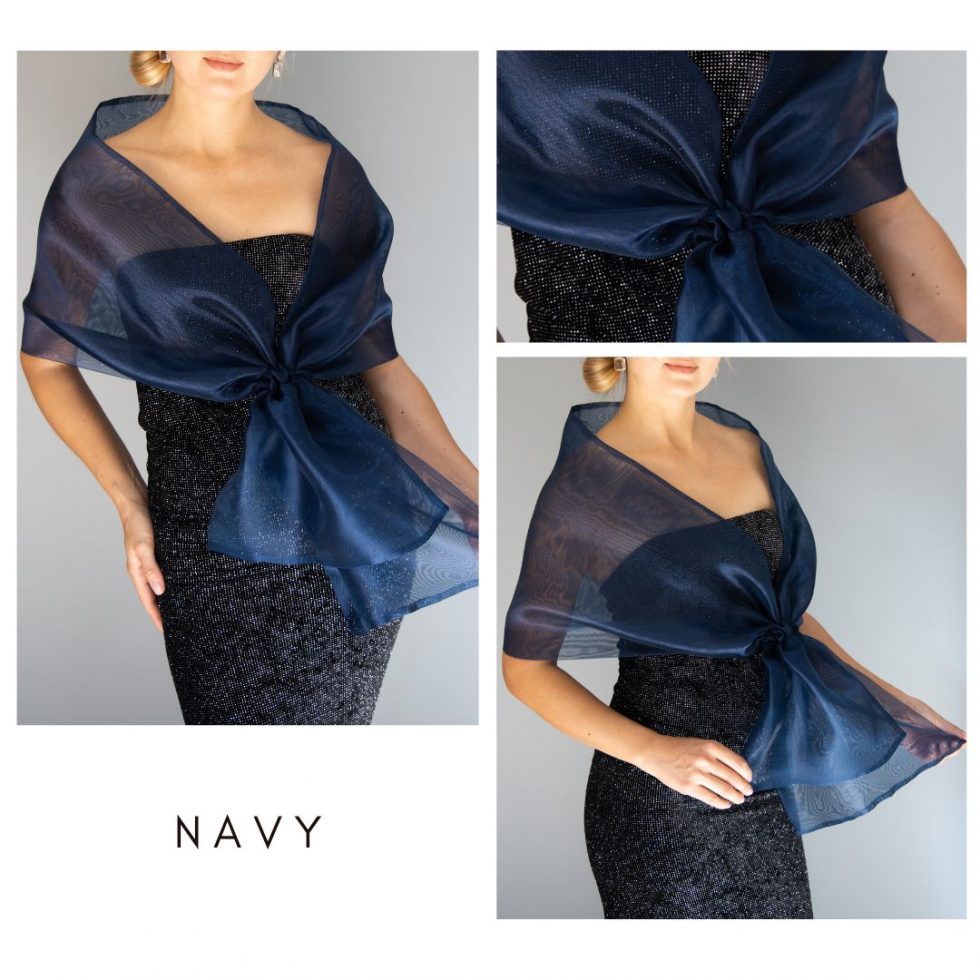 Navy Woman wrap navy blue Organza knot wrap shawl shrug bridesmaids gift party outfit evening shawl prom shawl navy blue scarf mother gift
