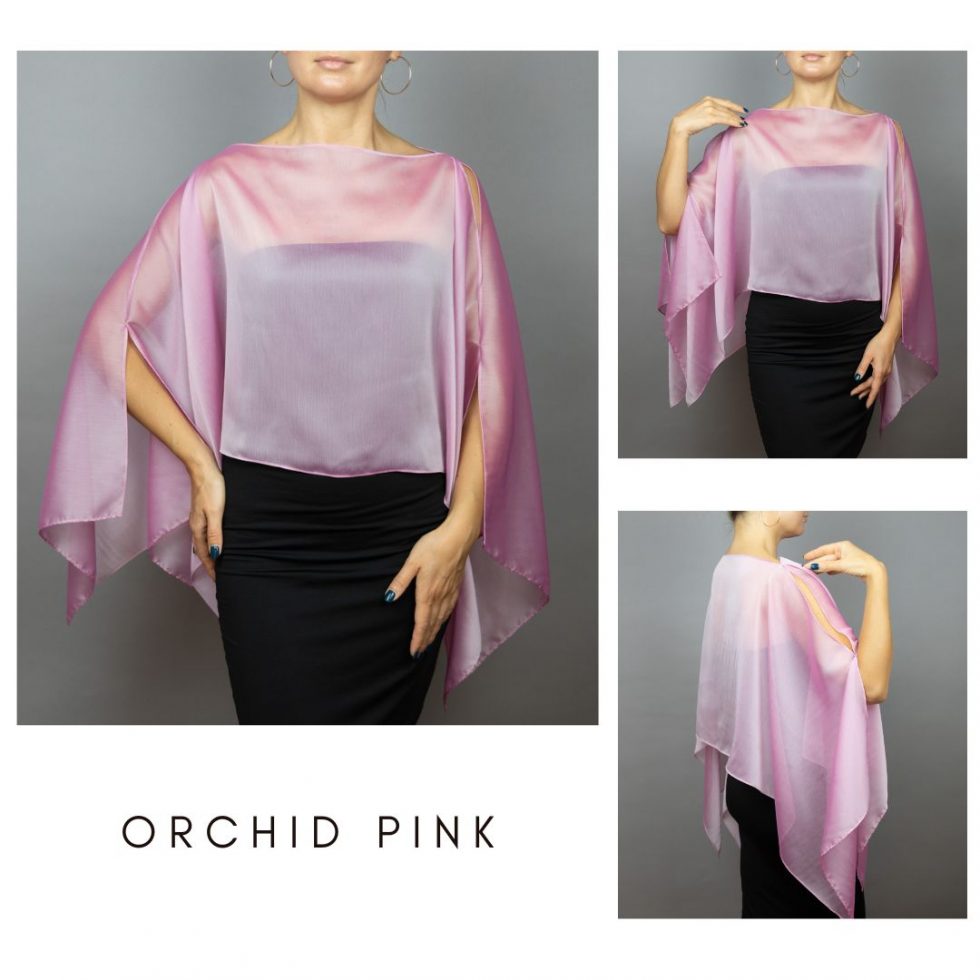 Chiffon orchid pink wrap bolero capelet wedding or evening shrug, woman poncho, woman cape, choir cape.