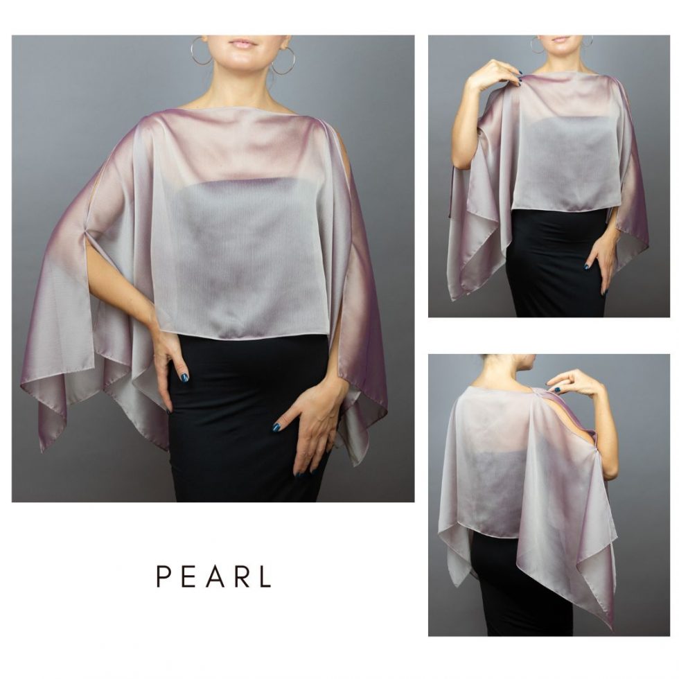 Chiffon pearl wrap bolero capelet wedding or evening shrug, woman poncho, woman cape, choir cape.