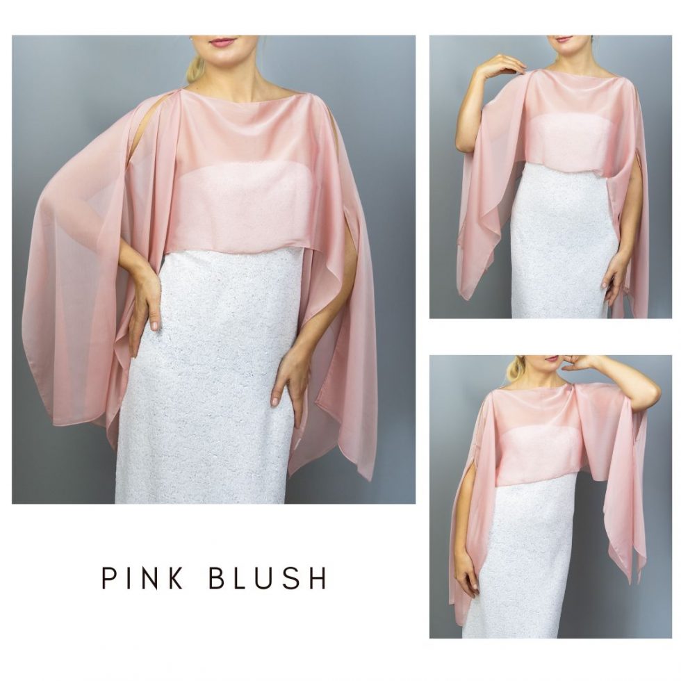 Chiffon pink blush wrap bolero capelet wedding or evening shrug, woman poncho, woman cape, choir cape.