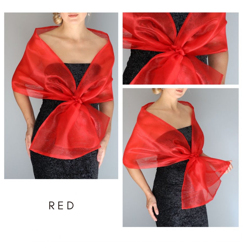 Red Woman wrap navy blue Organza knot wrap shawl shrug bridesmaids gift party outfit evening shawl prom shawl navy blue scarf mother gift