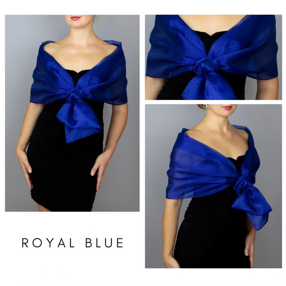 Royal blue Woman wrap navy blue Organza knot wrap shawl shrug bridesmaids gift party outfit evening shawl prom shawl navy blue scarf mother gift