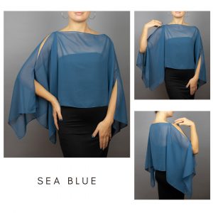 Chiffon sea blue wrap bolero capelet wedding or evening shrug, woman poncho, woman cape, choir cape.