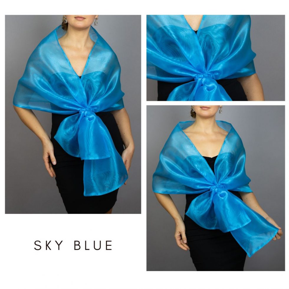sky blue Woman wrap navy blue Organza knot wrap shawl shrug bridesmaids gift party outfit evening shawl prom shawl navy blue scarf mother gift
