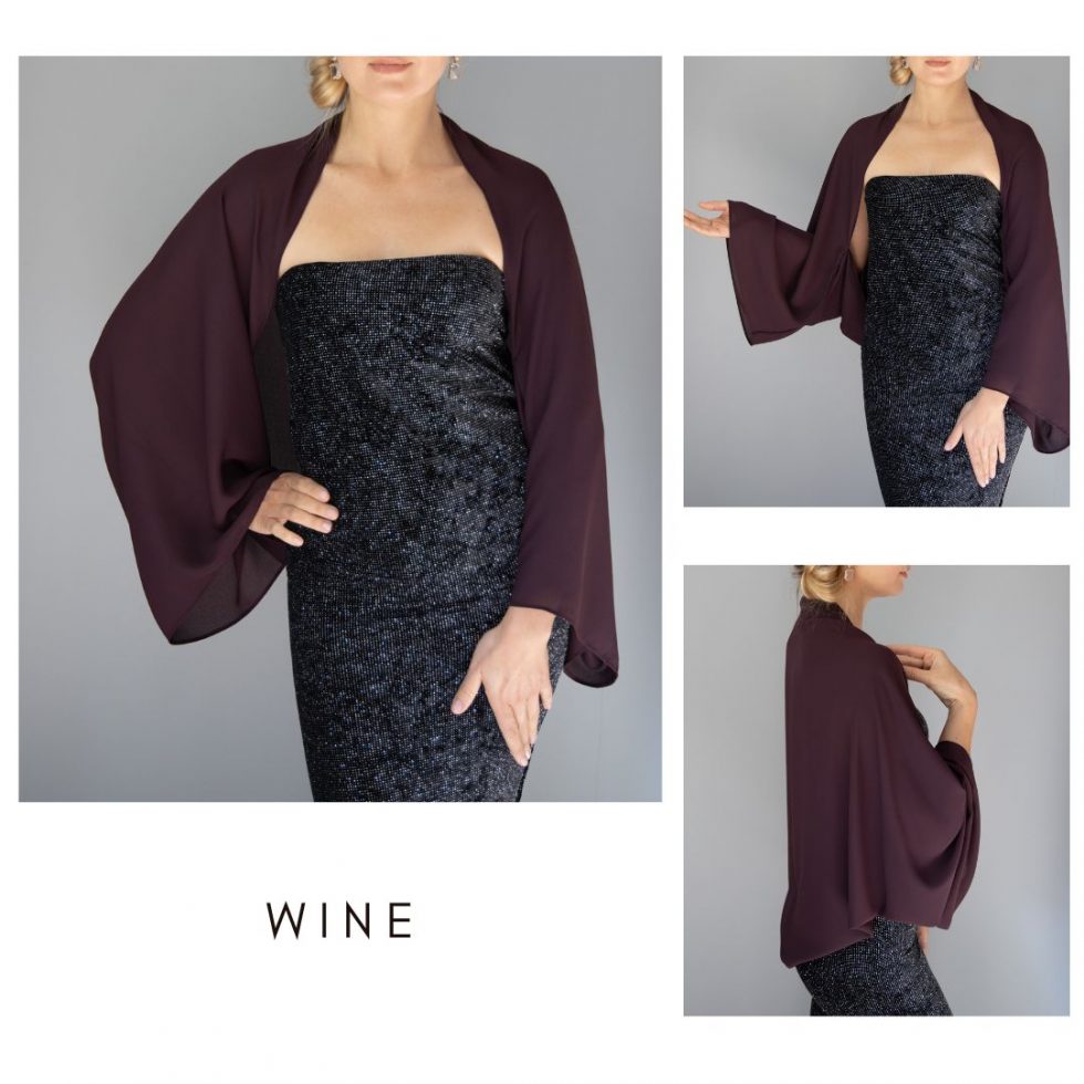 Wine wrap sleeves capelet wrap shrug, soft wine evening shrug, evening capelet, shoulder cape, wine jacket prom wrap