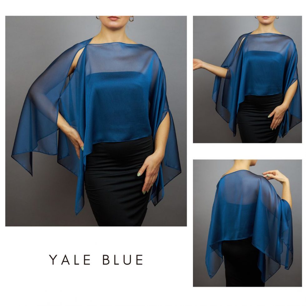 Chiffon yale blue wrap bolero capelet wedding or evening shrug, woman poncho, woman cape, choir cape.