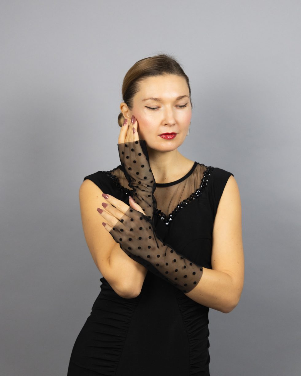 Tulle socks black polka dots socks sheer socks black transparent socks sheer shoes socks matching sheer gloves polka dots gloves woman socks.