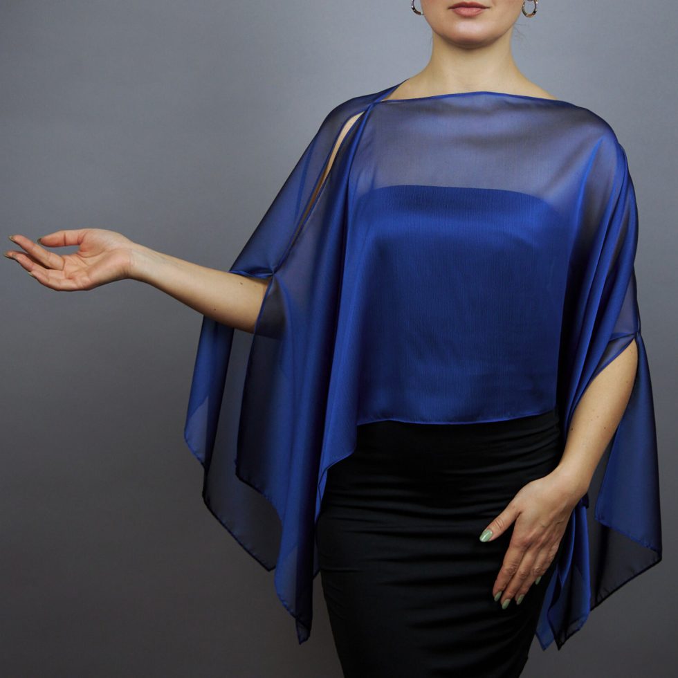 Chiffon blue wrap bolero capelet wedding or evening shrug, woman poncho, woman cape, choir cape.