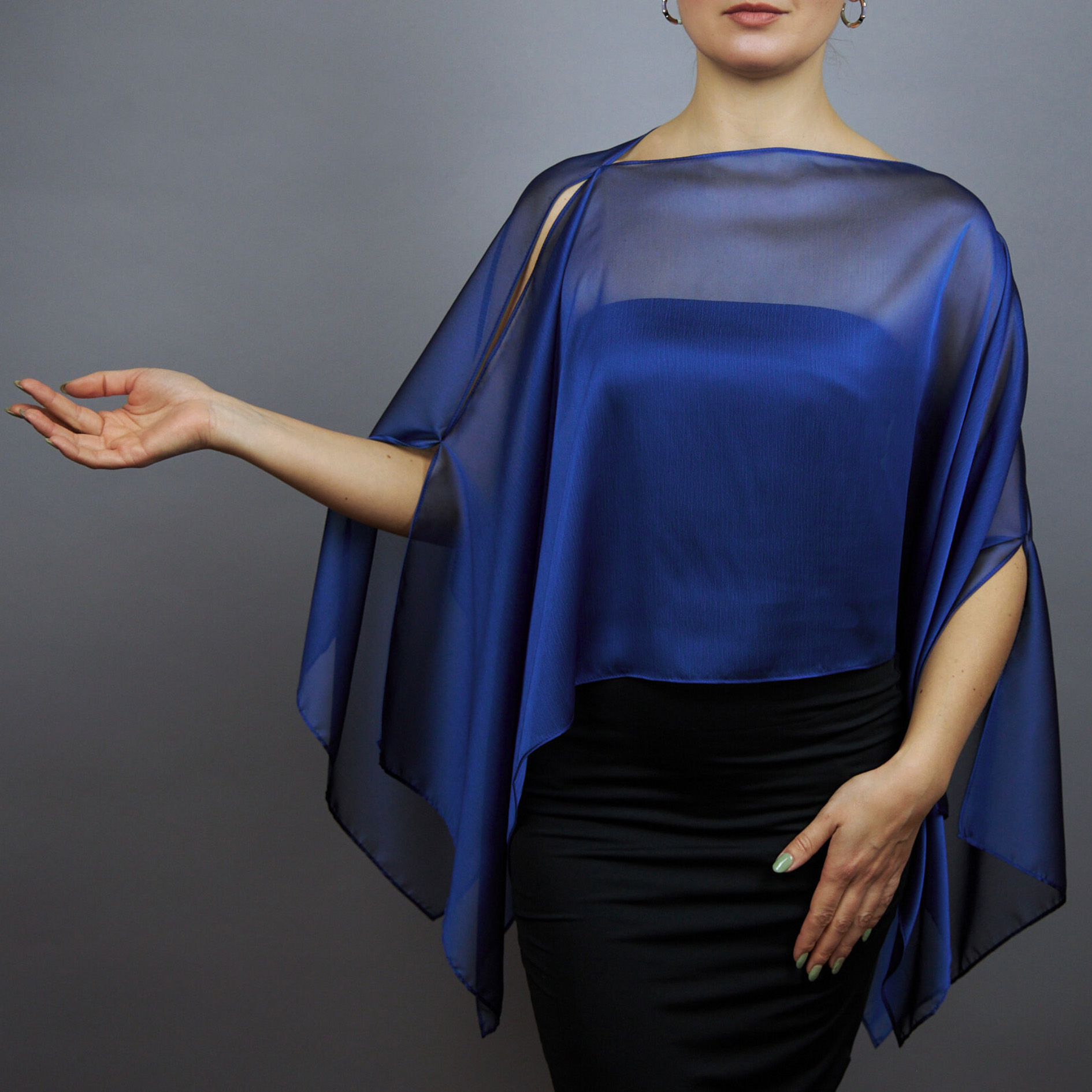Chiffon blue wrap bolero capelet wedding or evening shrug, woman poncho, woman cape, choir cape.