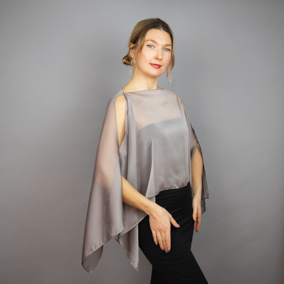 Taupe grey chiffon capelet sheer cape