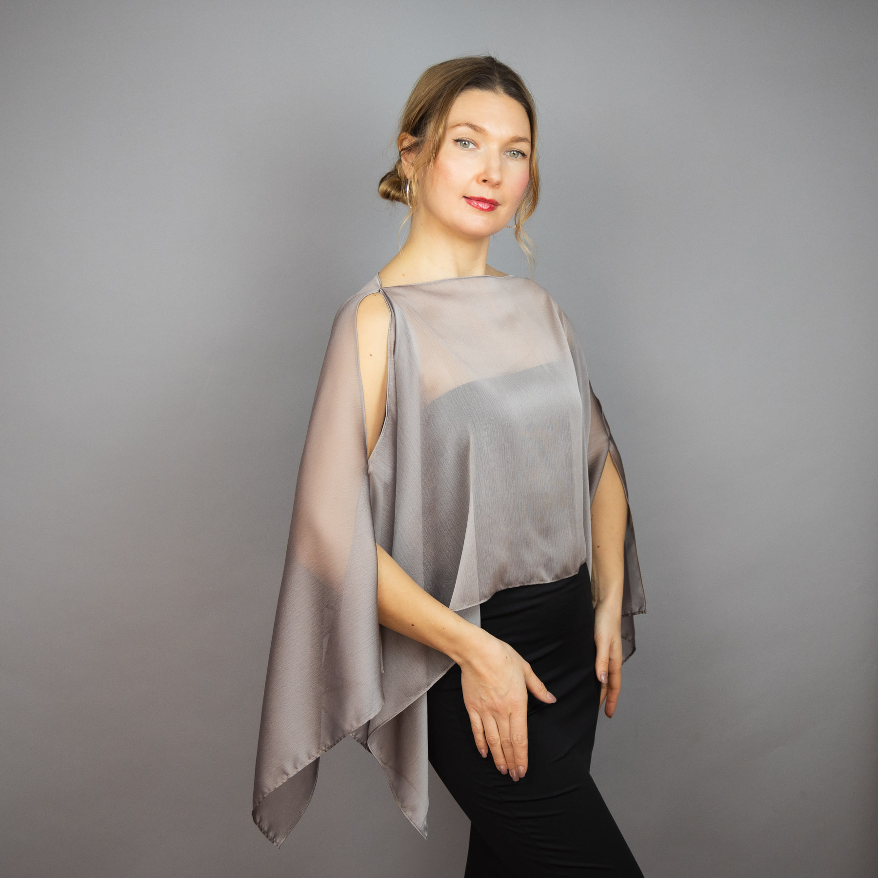 Taupe grey chiffon capelet sheer cape
