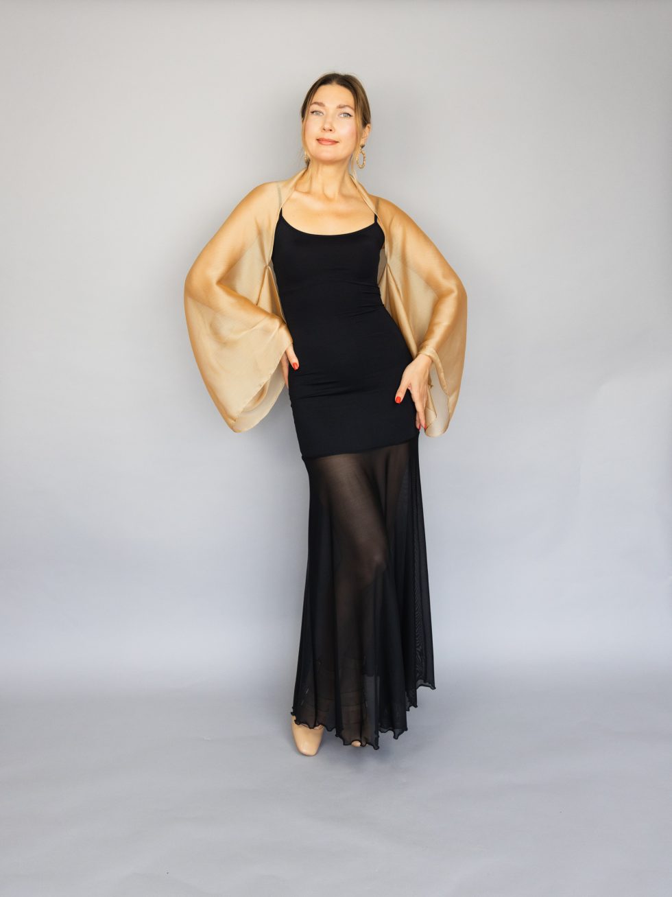 Gold shrug bolero wrap made of sheer chiffon Luxury Chiffon sleeves wrap shawl bolero Winter wedding shrug elegant accessory size uniqu