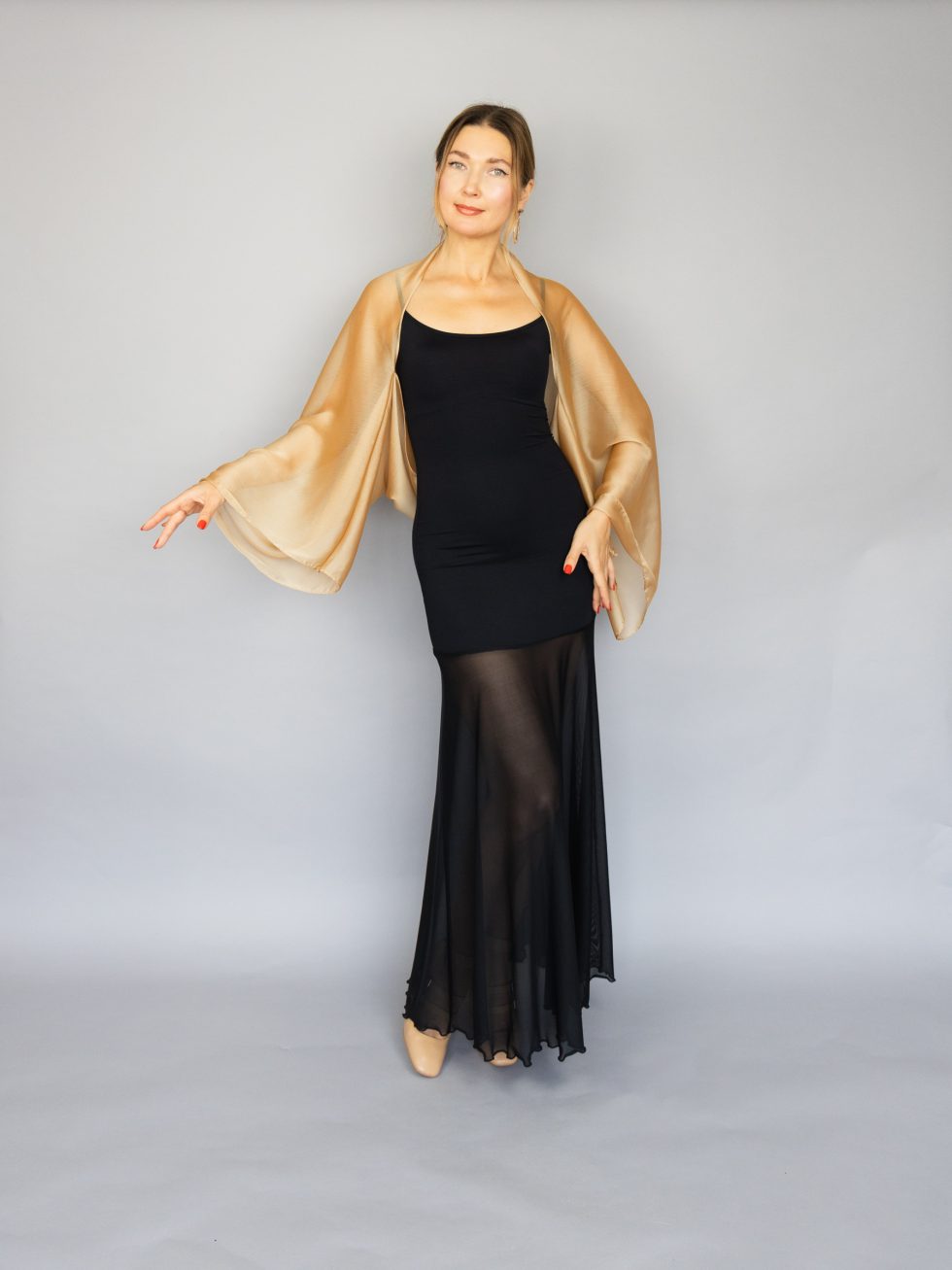 Gold shrug bolero wrap made of sheer chiffon Luxury Chiffon sleeves wrap shawl bolero Winter wedding shrug elegant accessory size uniqu