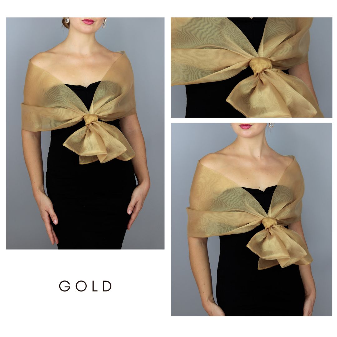 Woman wrap gold Organza knot wrap shawl shrug bridesmaids gift party outfit evening shawl prom shawl navy blue scarf mother gift
