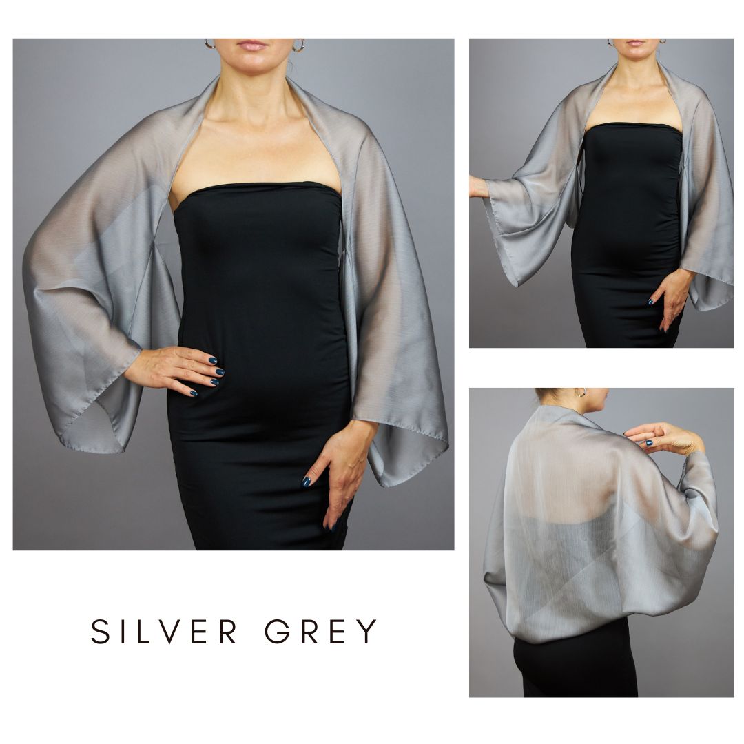 Silver grey shrug sheer sleeves wrap bolero BridalSpain