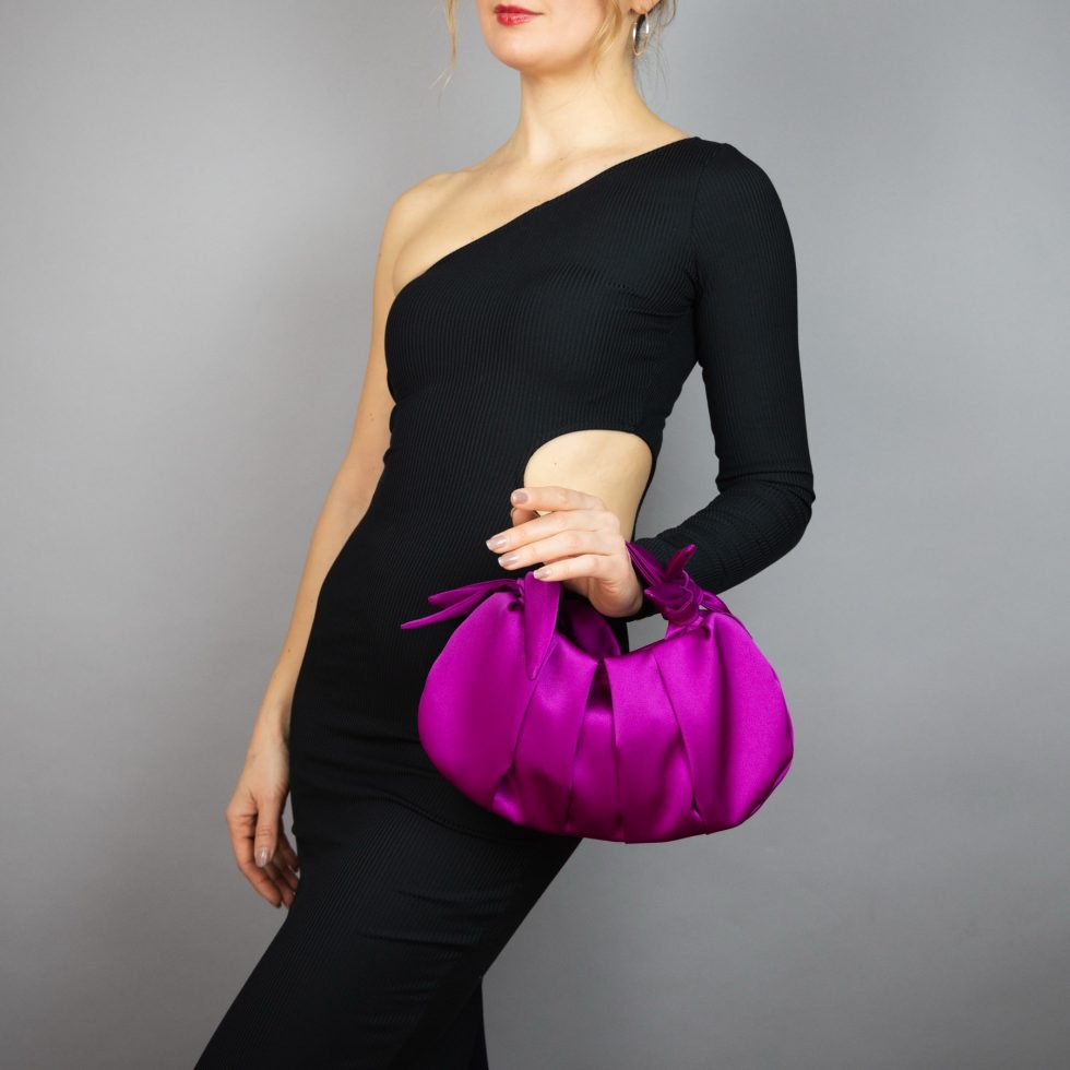 furoshiki Japanese knot bag satin fuchsia purse