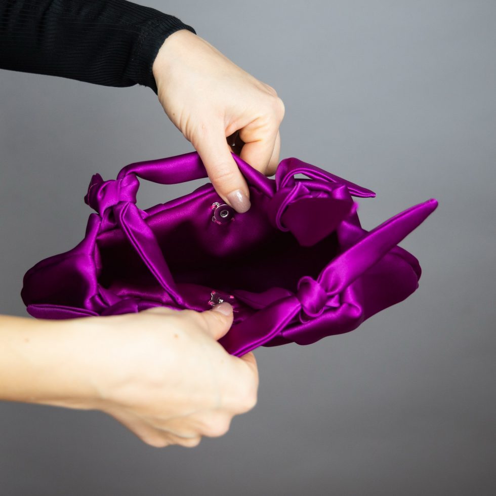 furoshiki Japanese knot bag satin fuchsia purse