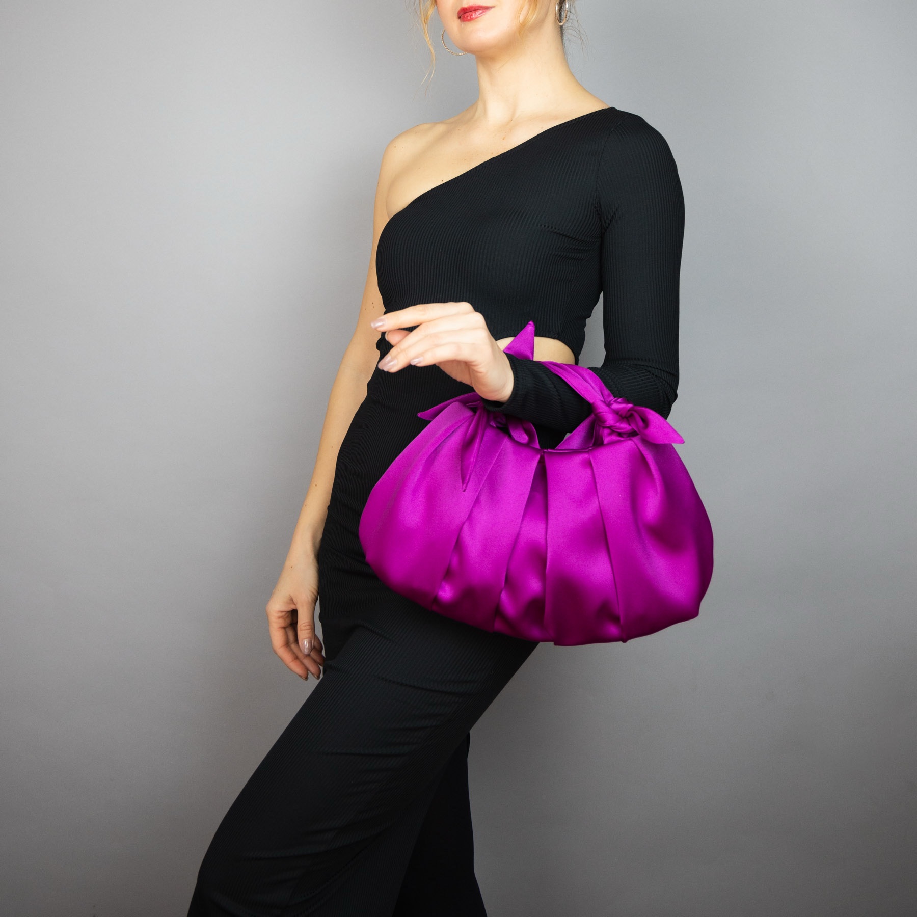 furoshiki Japanese knot bag satin fuchsia purse