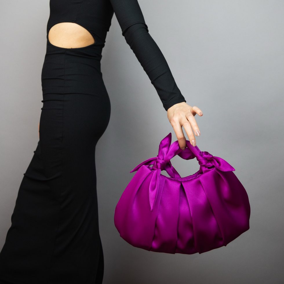 furoshiki Japanese knot bag satin fuchsia purse