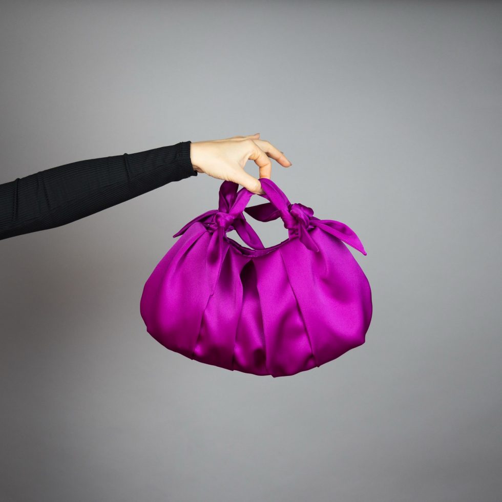furoshiki Japanese knot bag satin fuchsia purse