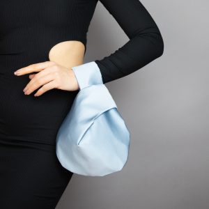 light blue satin purse japanese knot bag