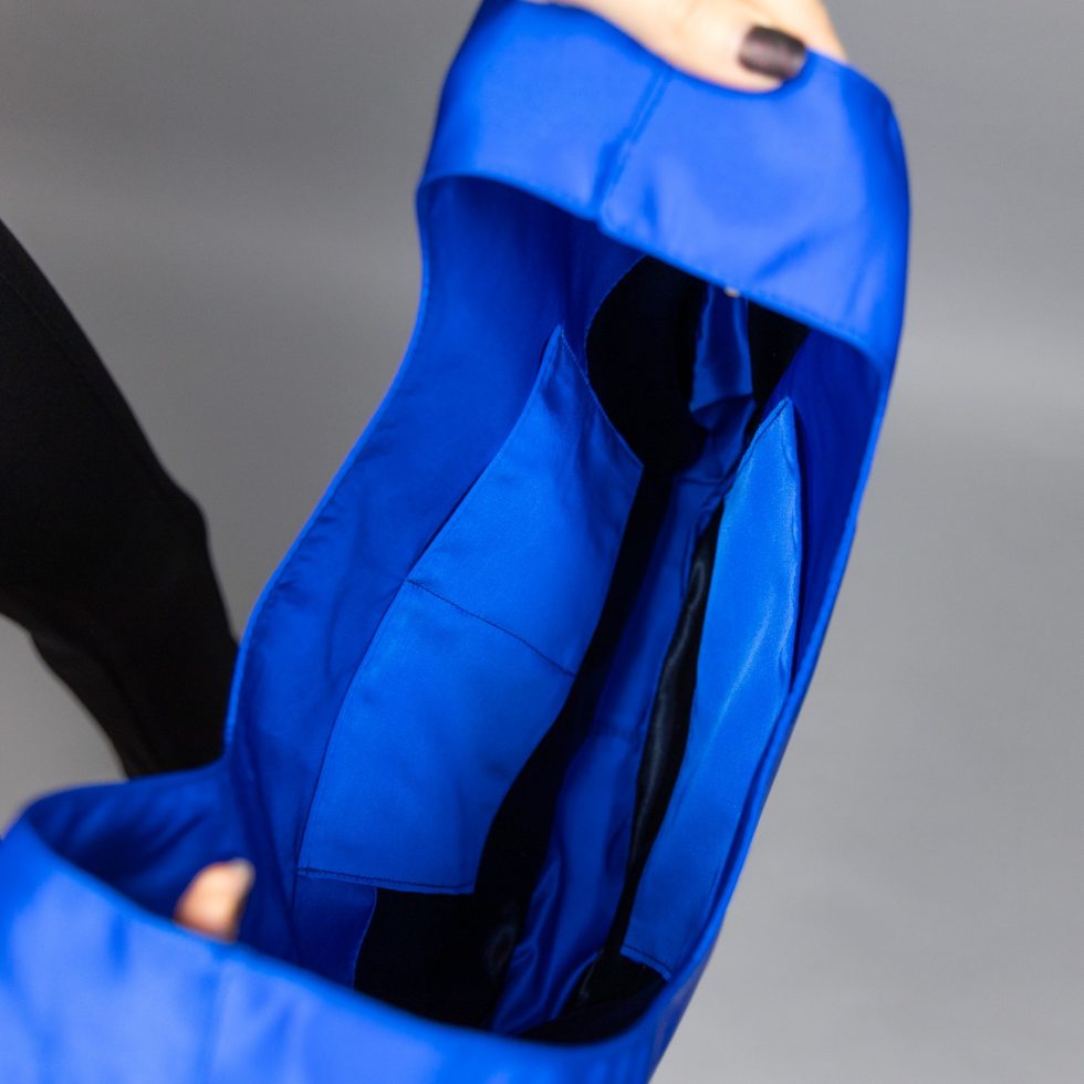 Large royal blue satin Japanese knot bag bridal organiser