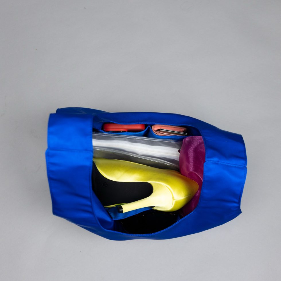 Royal blue satin purse Japanese knot bag