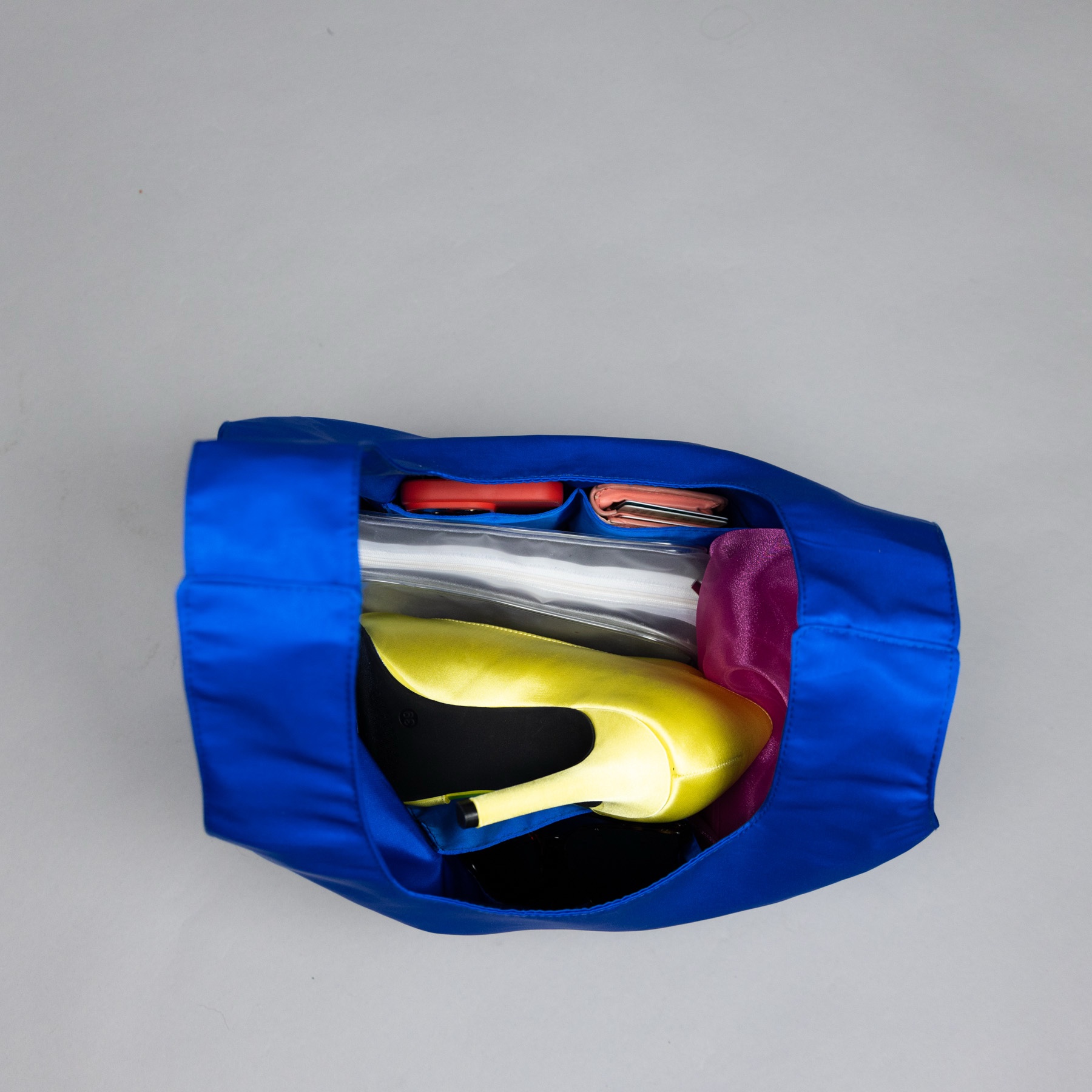 Royal blue satin purse Japanese knot bag