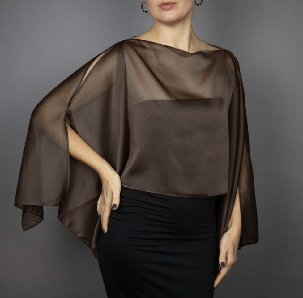 brown chiffon capelet sheer cape