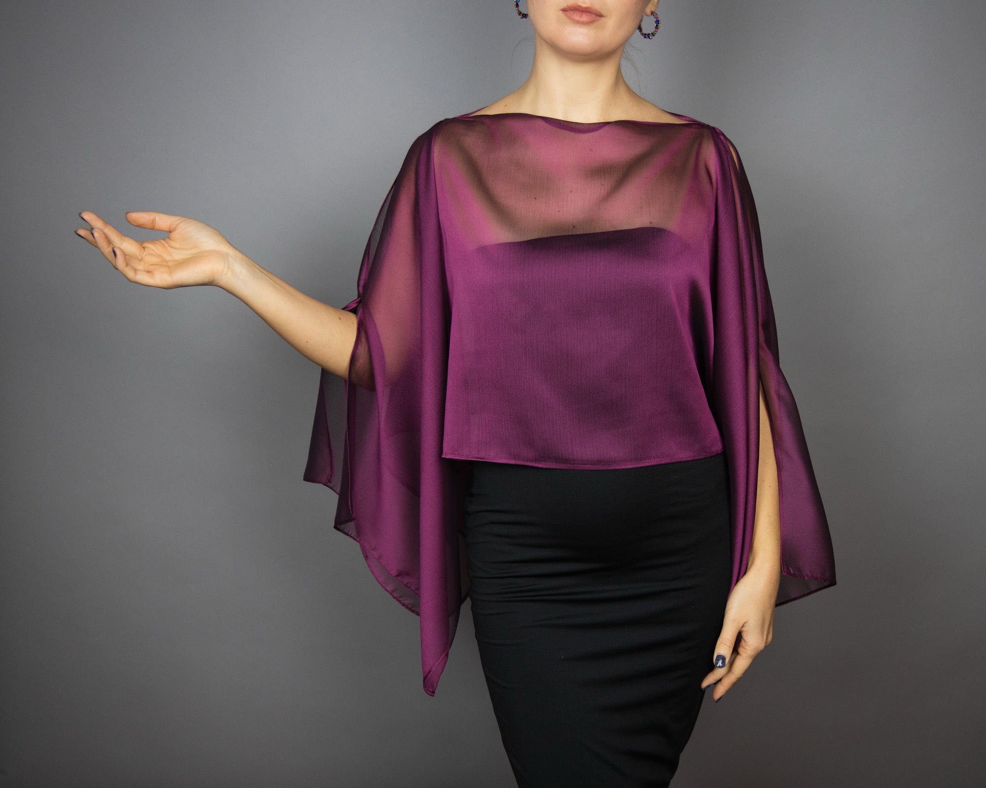 grape chiffon capelet sheer cape