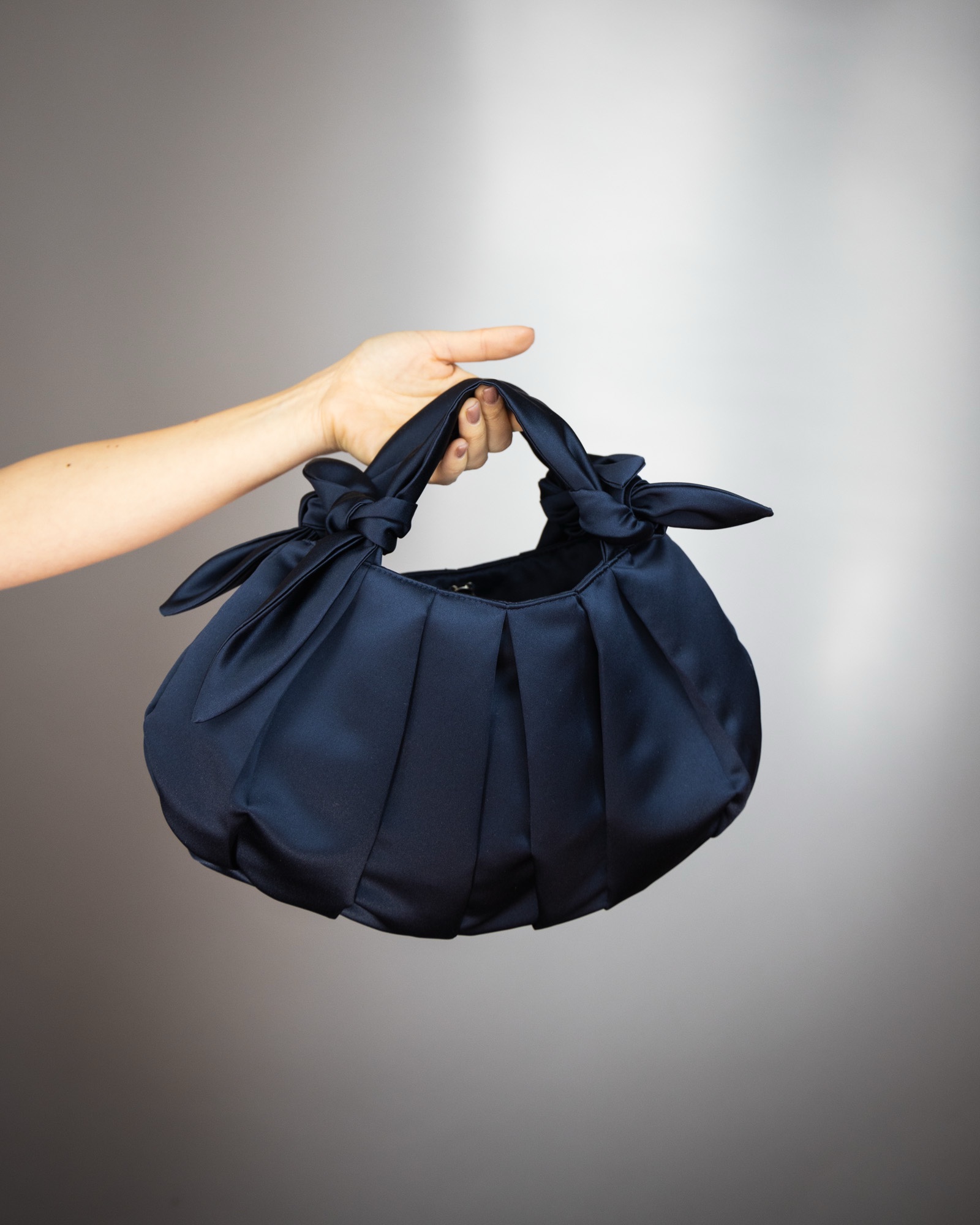 furoshiki Japanese knot bag satin navy blue purse
