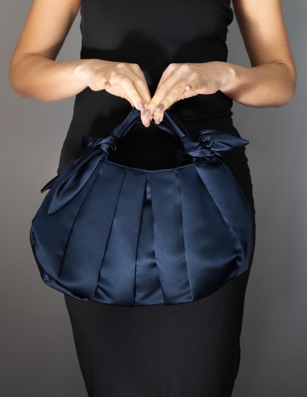 furoshiki Japanese knot bag satin navy blue purse