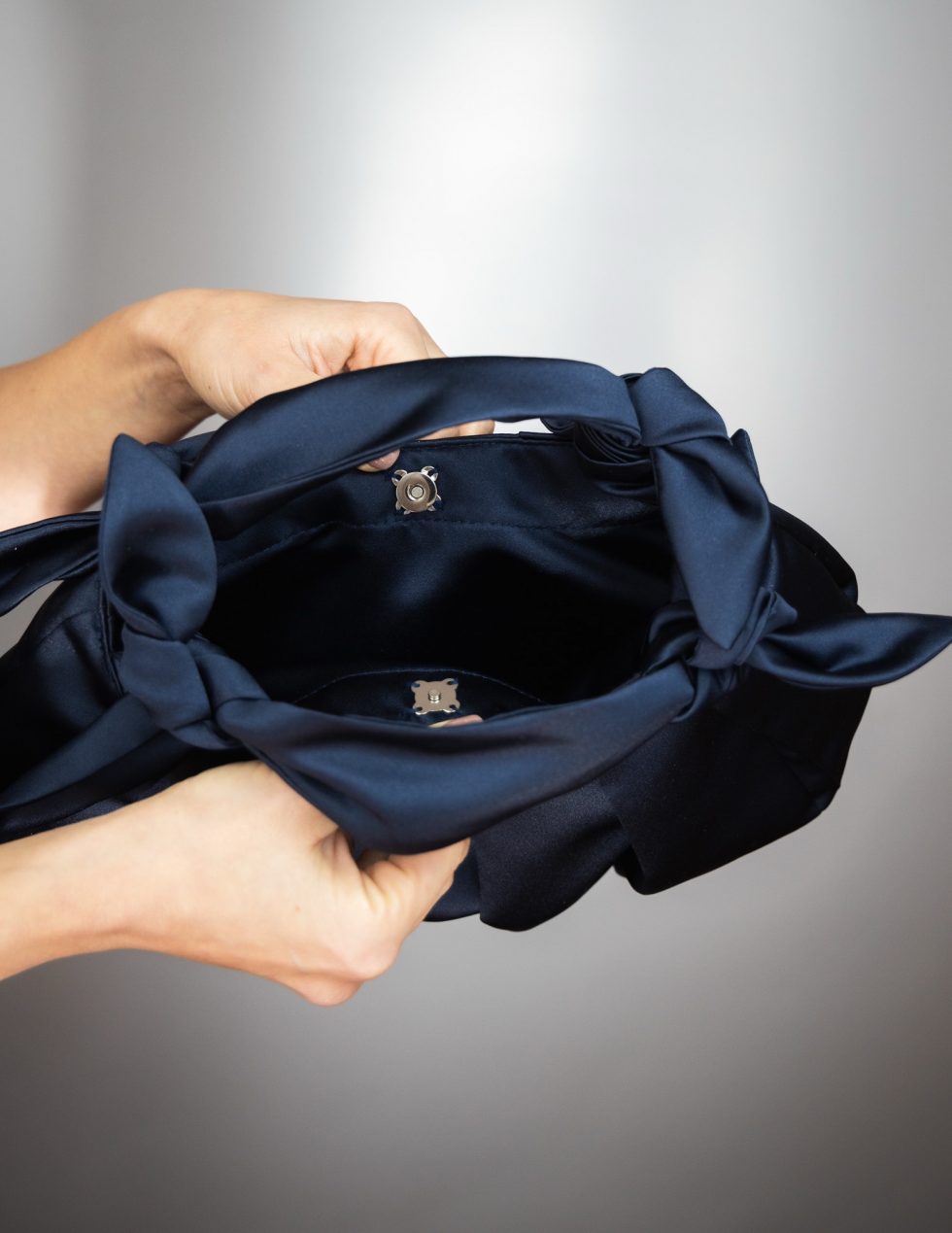 furoshiki Japanese knot bag satin navy blue purse