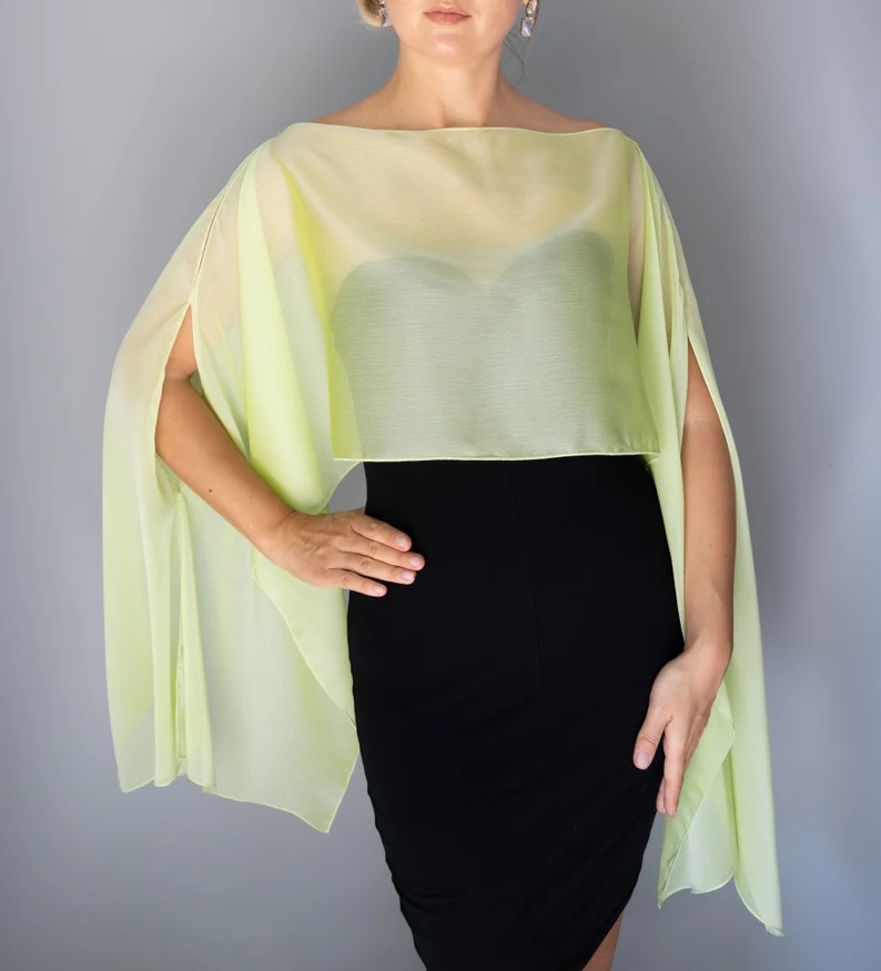 neon green chiffon capelet sheer cape
