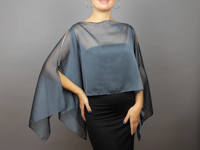 Anthracite grey chiffon capelet sheer cape