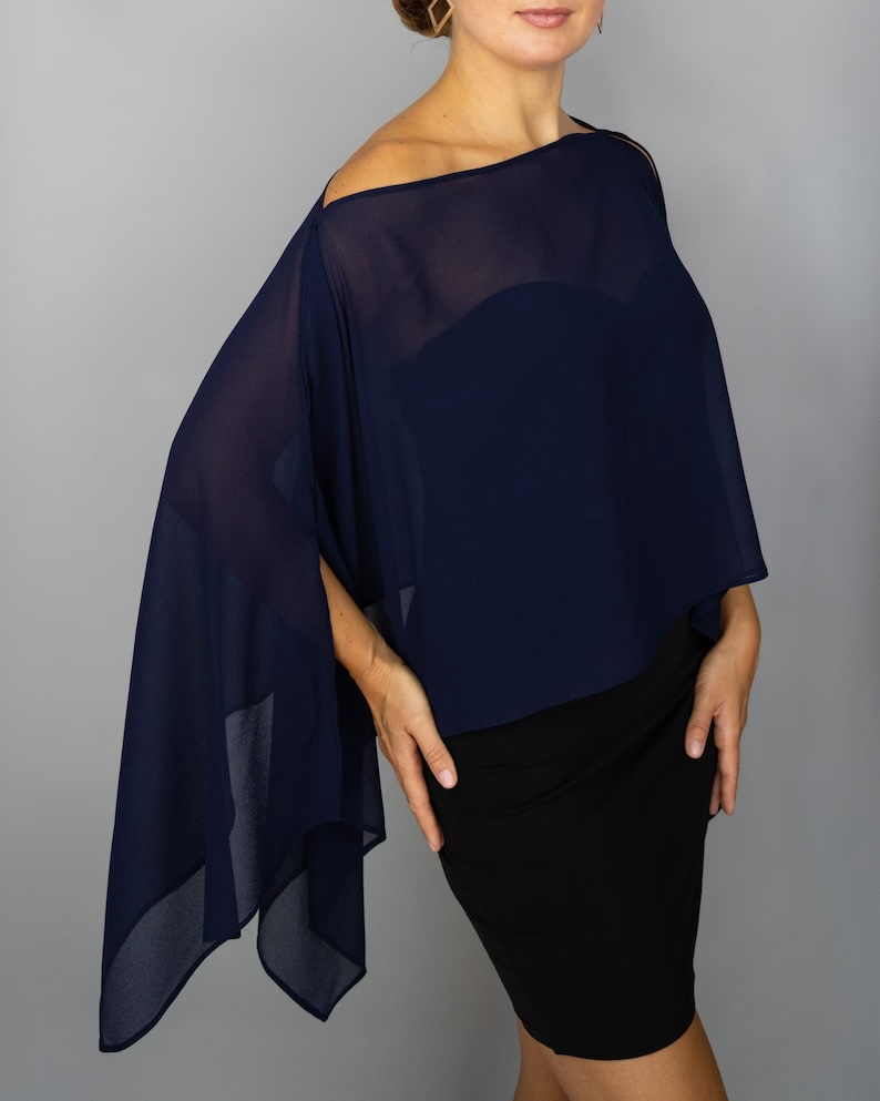 navy blue chiffon capelet sheer cape